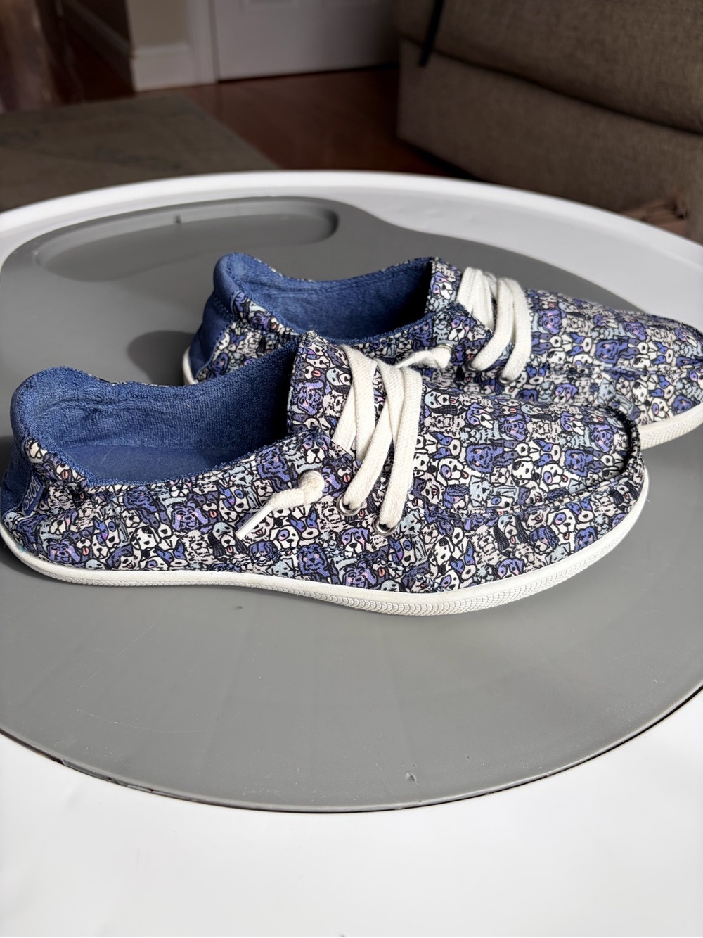 BOBS from Skechers Blue Dogs Pattern Canvas Slip On Sneakers
